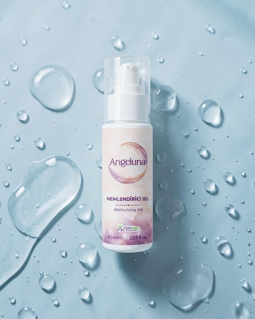 ALELGEN Angeluna 60 ml nemlendirici jel, su damlaları ile çevrili, pürüzsüz ve yumuşak bir cilt bakımı sağlar.