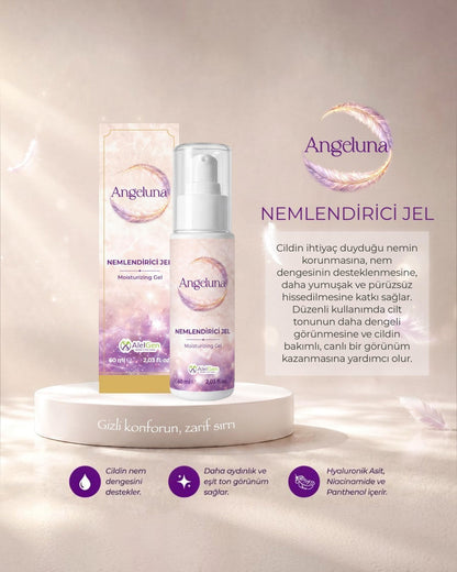 Alelgen Angeluna nemlendirici jel 60 ml, hyalüronik asit ve niacinamide içeren, aydınlatıcı etkili cilt bakım ürünü.